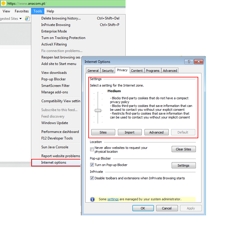 How to enable/disable cookies on your browser Microsoft Internet Explorer