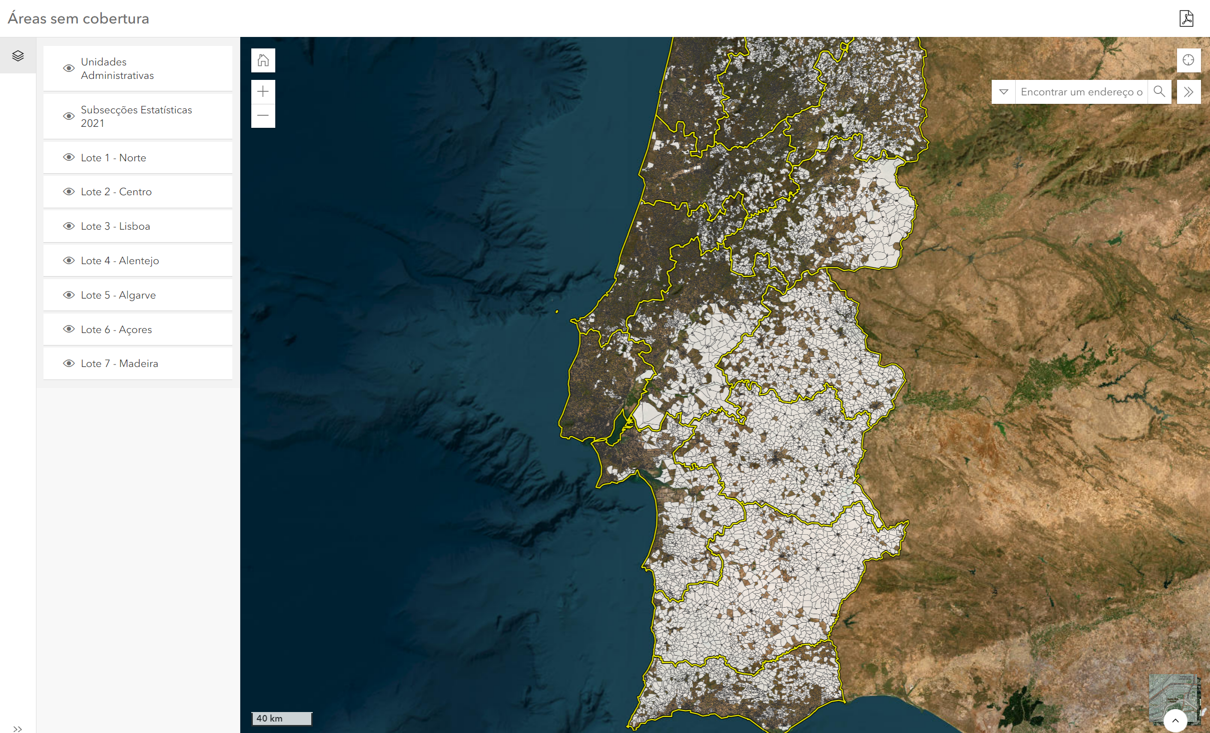 Mapa interativo de pesquisa e visualização das ''áreas brancas''