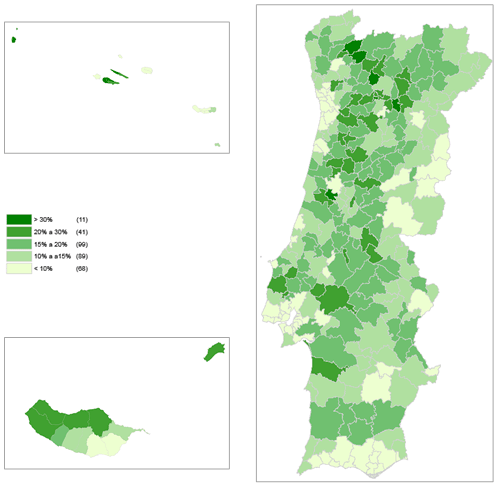 Taxa de penetração dos clientes do serviço de DTH (número de clientes em função do número de alojamentos no concelho), no final de 2014