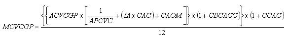 Formulas used by PTC to calculate monthly charges for space occupation by connection point and excess cable based on a set of parameters.