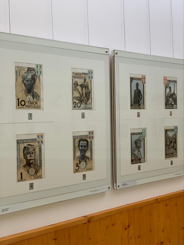 Works on show at the exhibition ''Selos Portugueses de Além-Mar'' (Portuguese Overseas Stamps).