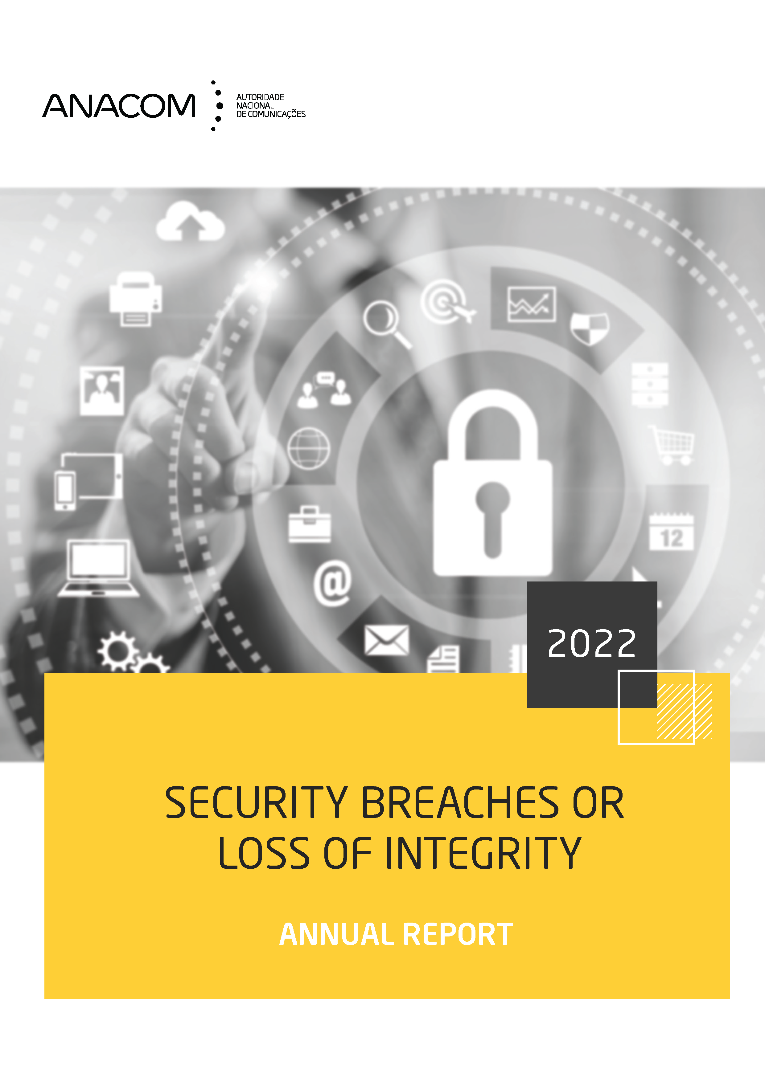 Image in yellow and grey tones with a padlock - cover of the report on security breaches or loss of integrity (2022).